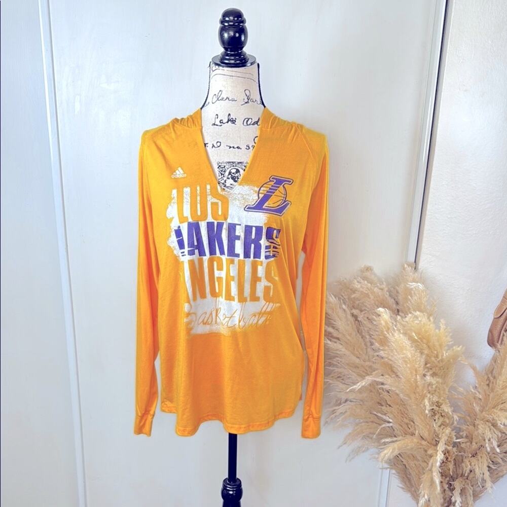 Adidas Yellow Los Angeles Lakers Graphic Hooded Tee size XL